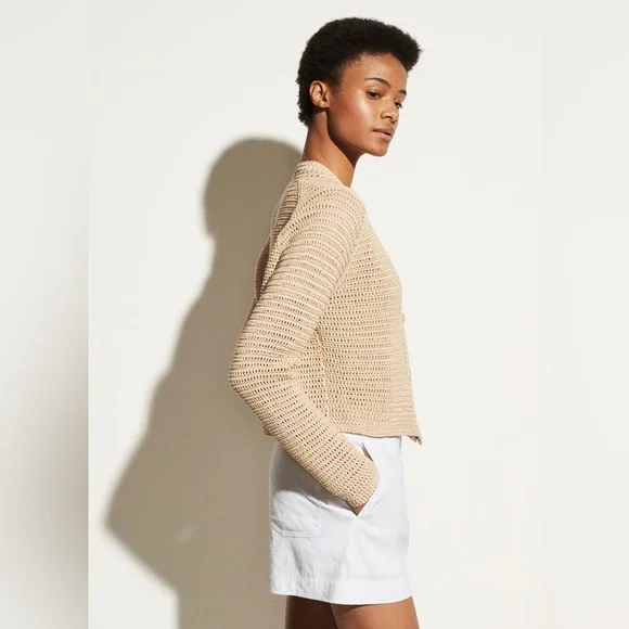 Vince Crochet Cardigan Sweater in Straw Tan Size Medium V733478715 Retail $395 - Picture 2 of 16